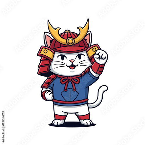 Vector icons Cute Cat Warrior Dressed as a Samurai Warrior. EPS Editable