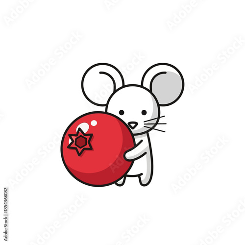Vector icons Cute cartoon white mouse character holding a large red berry. EPS Editable