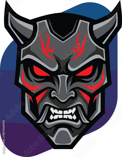 Fierce Demonic Mask with Sharp Horns and Glowing Eyes.