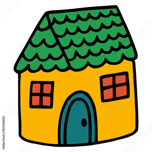 small cozy house hand drawn doodle flat color vector illustration template design