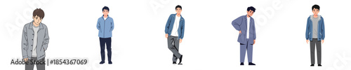 Modern Casual Men Outfit Collection Flat Vector Character Illustration