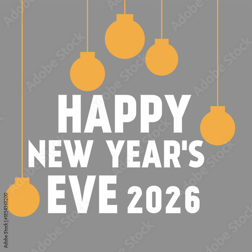 New Year's Eve party greeting card with 2026 year numbers, glitter font and christmas lights isolated background.