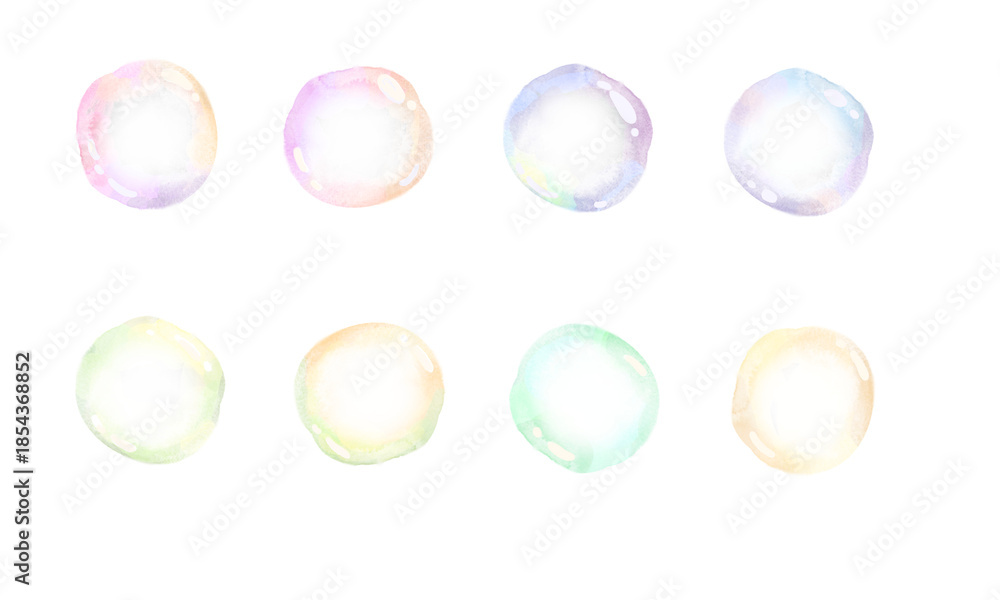 Fototapeta premium パステルカラーの水彩風シャボン玉セット