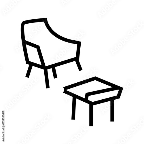black and white chairs table outline icon vector