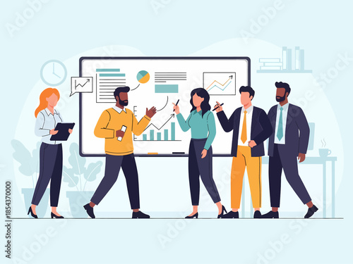 Diverse Team Collaboration Whiteboard Vector