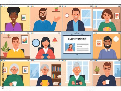 Diverse Group Online Seminar Training Vector