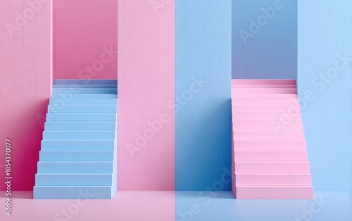 Wallpaper Mural Abstract pink and blue staircase design with geometric shapes and copy space Torontodigital.ca
