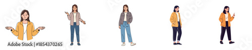 Casual Young Women Explaining Gestures Confident Standing Flat Vector Character Illustration