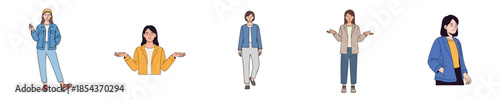 Casual Young Women Explaining Friendly Gestures Standing Flat Vector Character Illustration