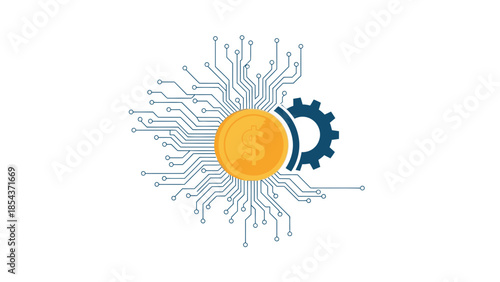 Modern technology and finance concept with circuit board and gear