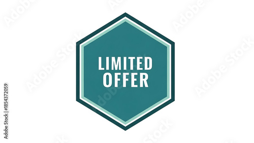 Teal hexagonal badge graphic with white and light blue borders announcing a limited offer sale event