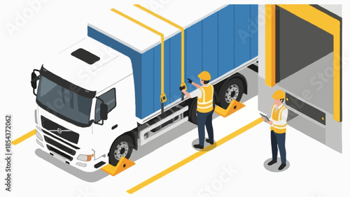 A heavy cargo lorry transports a big shipping container along the highway road as part of the industrial freight delivery and logistics business