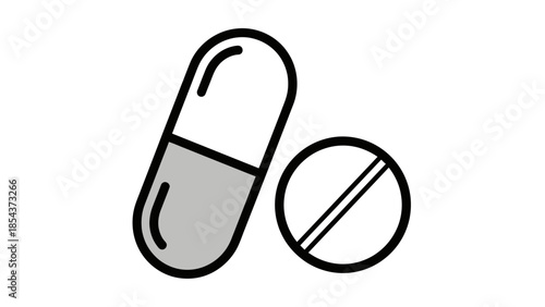 Medicine capsule and pill tablet line icon.