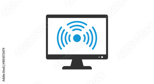 wireless signal icon on computer monitor screen simple flat illustration for wifi connection internet network and online technology guides