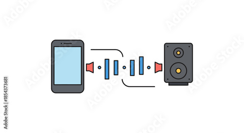 wireless music streaming from smartphone to bluetooth speaker flat line icon illustration for audio technology apps and marketing