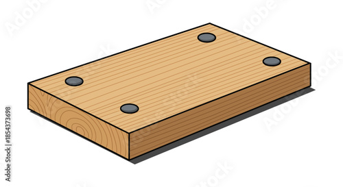 wooden plank with nails vector illustration isometric construction lumber board icon for carpentry diy hardware store design