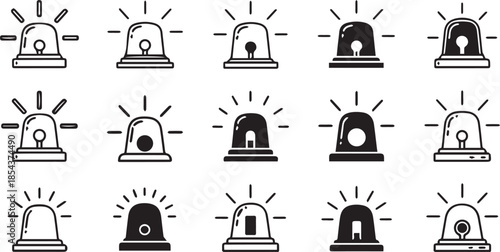 A collection of black and white emergency siren and beacon light icons
