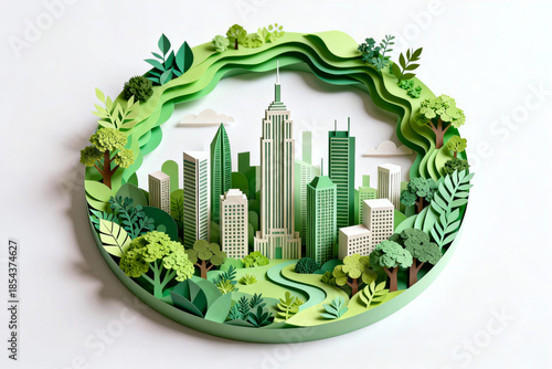 Eco-Friendly Urban Paper Art Cityscape with Greenery