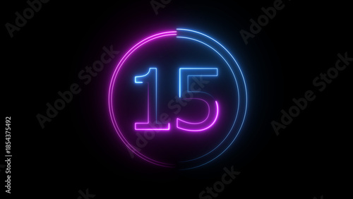 A glowing circular illustration, and glowing neon number 15 illustration . 15 number neon text black background illustration. and creating a stunning illustration.