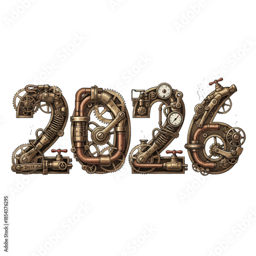 Steampunk style 2016 with industrial gears and copper pipes