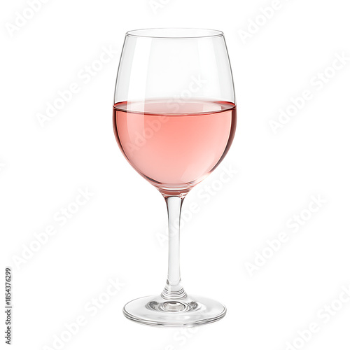 Single Wine Glass with Rose Wine on Transparent Background