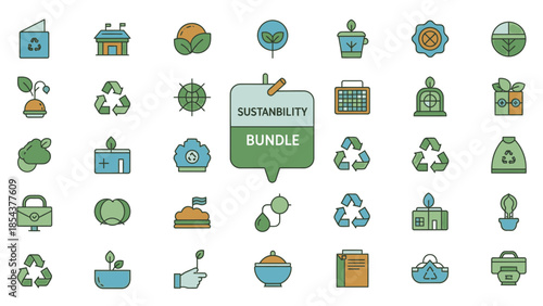 Sustainable living icons for eco friendly business and lifestyle