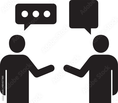 Simple illustration of two people engaging in a conversation with speech bubbles above their heads