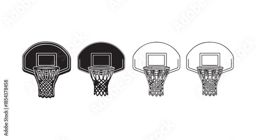 A collection of basketball hoop silhouettes and outline designs for graphic use