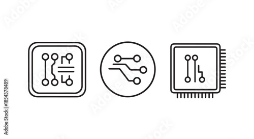 A set of three technology icons representing circuit boards and integrated chips on a white background