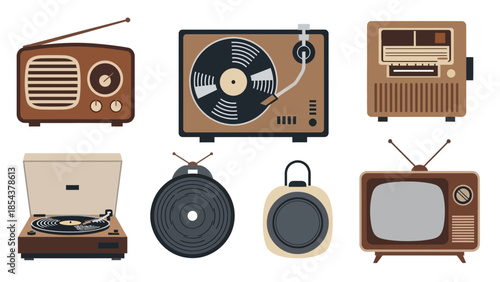 Retro Electronic Gadgets A Classic Collection of Analog Radios, Turntables, and Televisions Evoking Nostalgia
