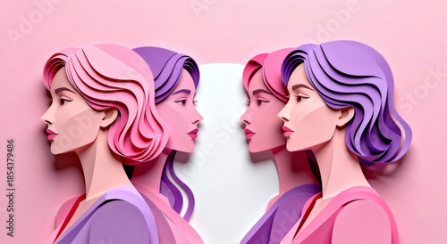 Paper Art Women Portraits with Pastel Colors