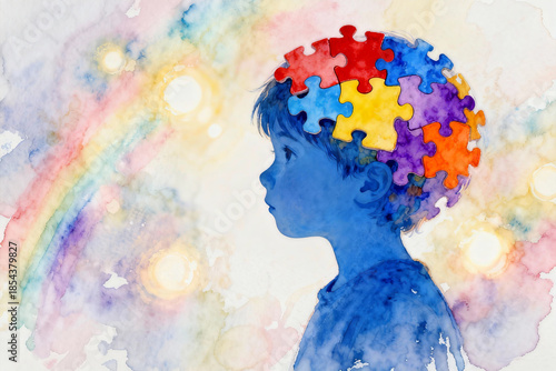 Child’s Mind with Puzzle Pieces and Colorful Background