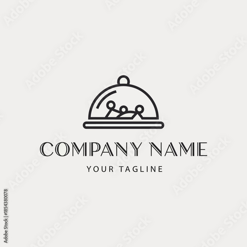 Creative cloche logo with fork and spoon for restaurant.