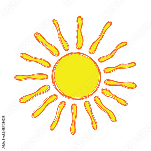 A bright and cheerful yellow sun symbol with radiating textured rays