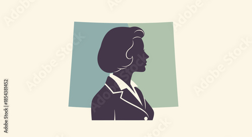 Silhouette profile of a confident businesswoman in a suit, representing professional success and leadership