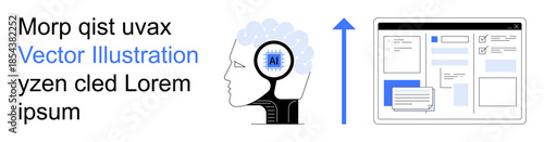 Artificial intelligence, machine learning, data science, innovation, digital tools, future technology. Brain with AI element and interface diagram. Artificial intelligence and machine learning