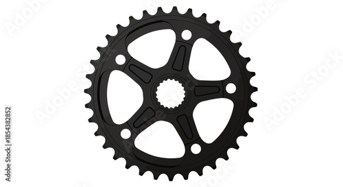 A detailed vector illustration of a black bicycle chainring, isolated on a clean white background, showcasing precision engineering and design for bicycle enthusiasts.