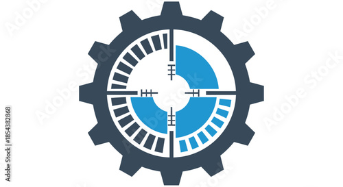 A modern vector illustration showcases a cogwheel with a target design inside, representing precision and technological advancement, ideal for business and industry themes.