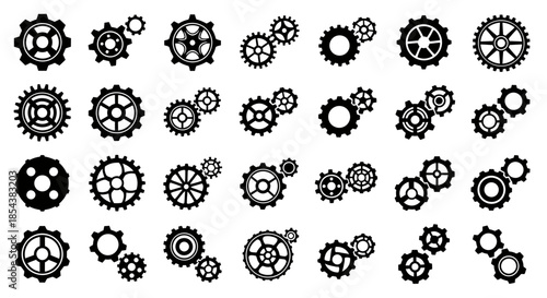 A collection of various gear illustrations in a vector format, perfect for design elements, mechanical concepts, and industrial themes, offering a diverse array of cogwheel styles.