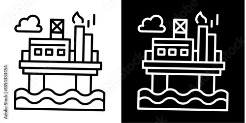 Offshore Platform Icon Set White Style Collection