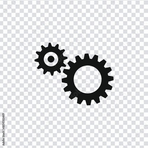 Two black gears icon vector illustration. Concept of industrial machinery, settings, teamwork, and engineering process