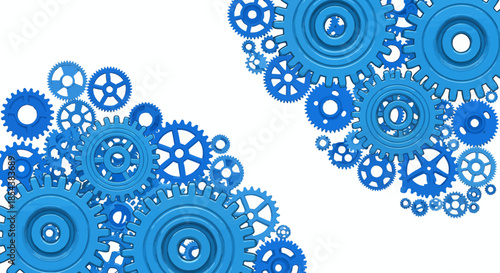Intricate blue gear vector graphic illustrating mechanical engineering concepts and teamwork, ideal for technology or business-related designs and presentations on a white background.