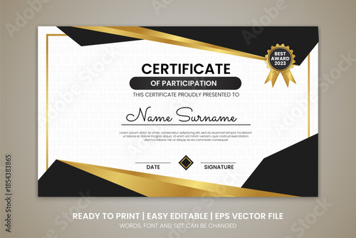 simple gold luxury vintage certificate design template vector
