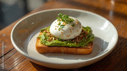 Close-up of gourmet avocado sourdough toast for healthy breakfast or brunch.
