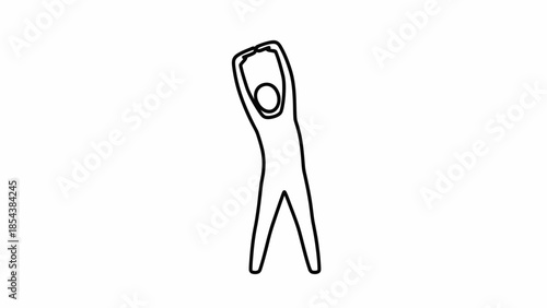 Minimalist line icon of a person stretching arms above head.