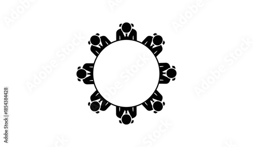Business People Round Table Meeting Silhouette Icon.