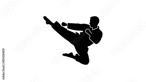 Martial Arts Fighter Kick Silhouette Icon.