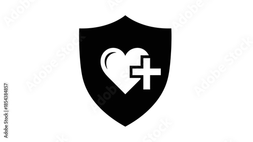 Health protection shield icon with heart and medical cross symbol.