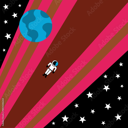 Cosmonaut floating above Earth in vivid space suit