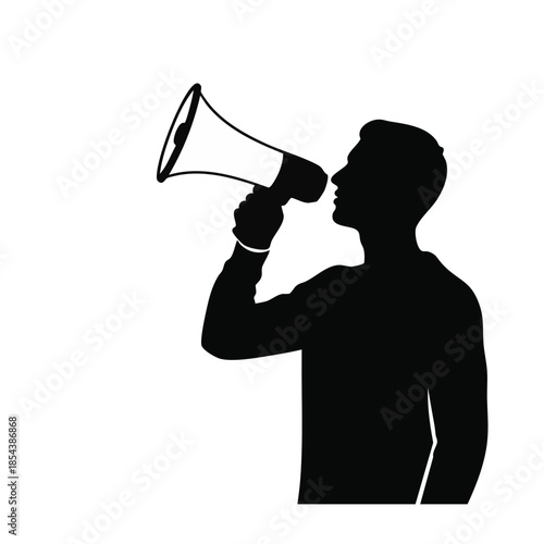 Man shouting through megaphone silhouette.